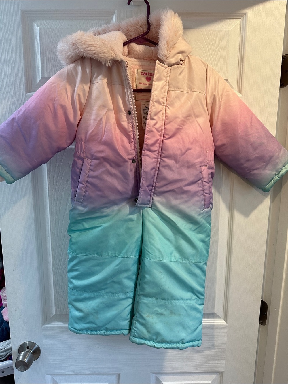 Carter's Girls Ombre Pastel Hooded Snow Suit - Pink Lavender Teal